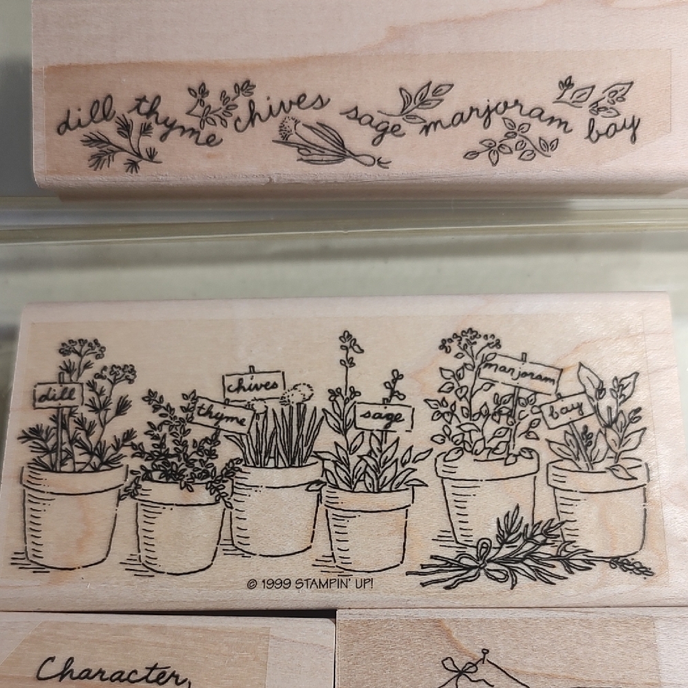 Stampin' Up! Sweet Herbs Stamp Set Of 6 Wood Mounted Thyme Chives Dill Bay - Picture 3 of 11